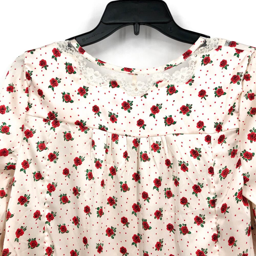 FREE PEOPLE Women's Field of Roses Top Medium Cream Red Long Sleeve NWOT - Picture 10 of 13